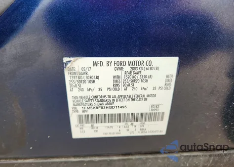 2017 Ford Explorer Limited z USA, uszkodzony, nr VIN 1FM5K8F83HGD11495